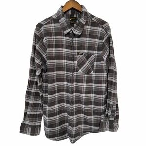 Stanley‎ Mens Plaid Flannel Shirt Gray Red Button Front Long Sleeve Large